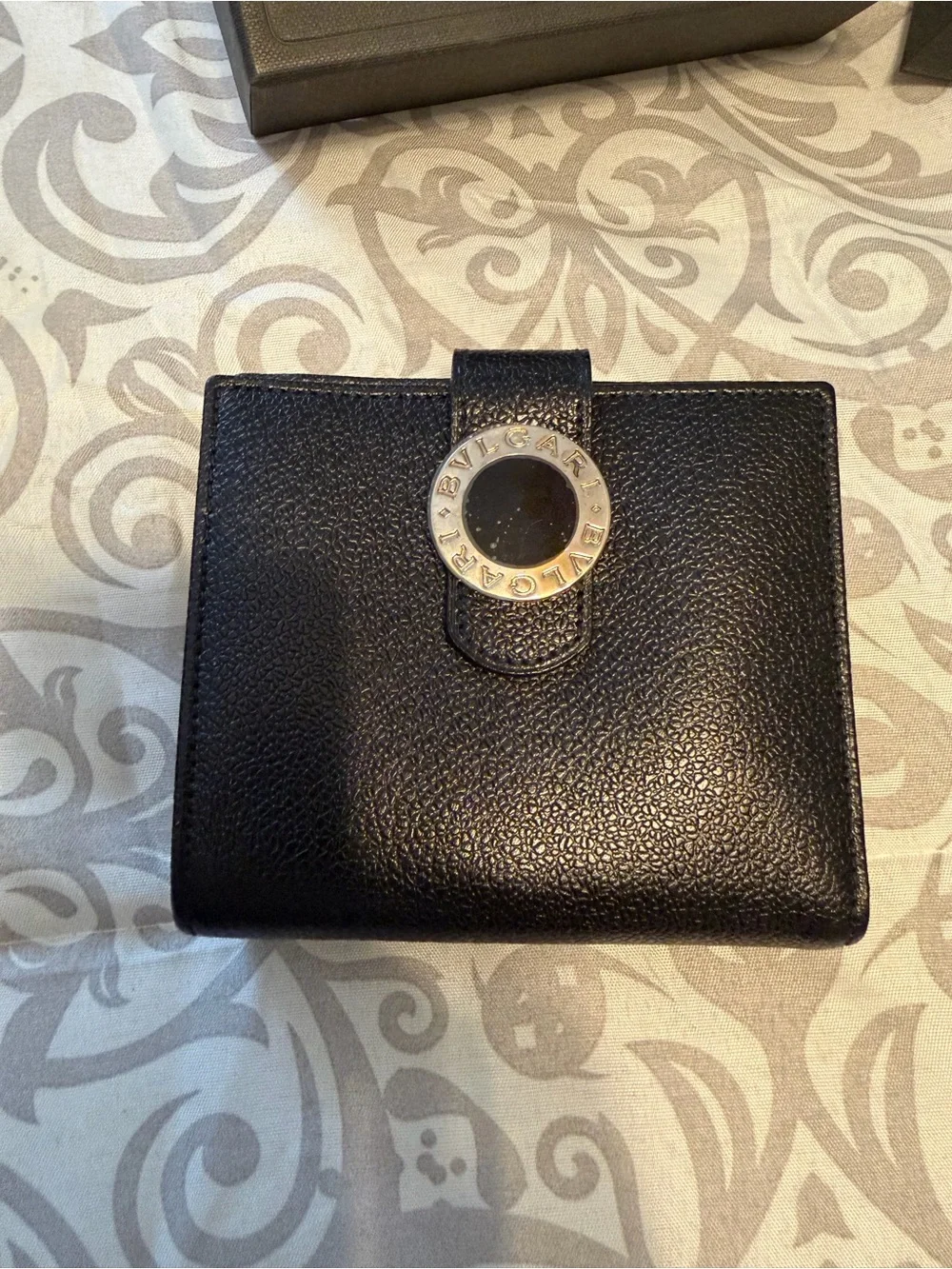 Bulgari Black Pebbled Leather Bifold Wallet with Snap